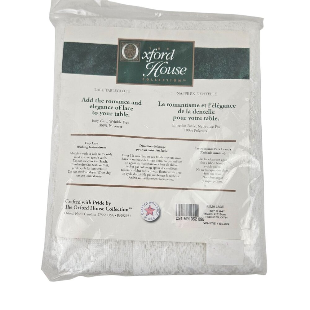 Oxford House Julia Lace Tablecloth 60 X 84 White Polyester Wrinkle Free